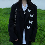 Butterfly Embroidery Black Blazer