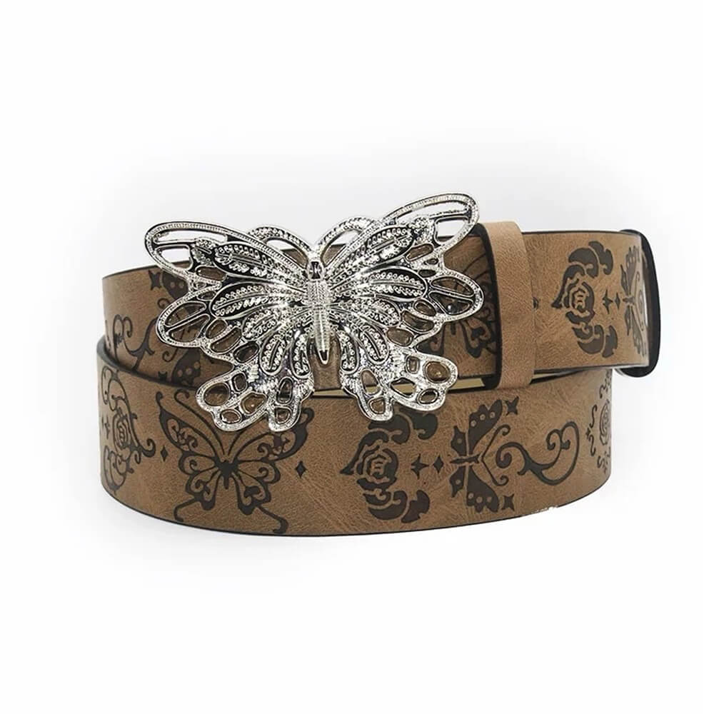 butterfly buckle brown belt boogzel clothing