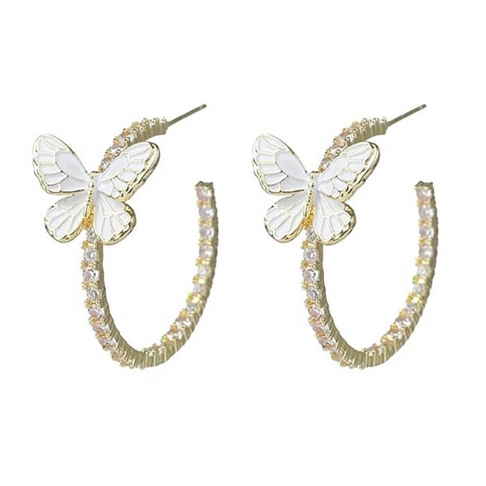 butterfly crystal hoop earrings boogzel clothing