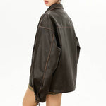 brown distressed leather jacket boogzel clothing