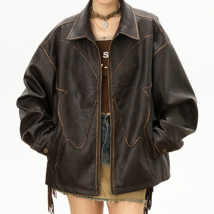 butterfly distressed leather jacket boogzel clothing