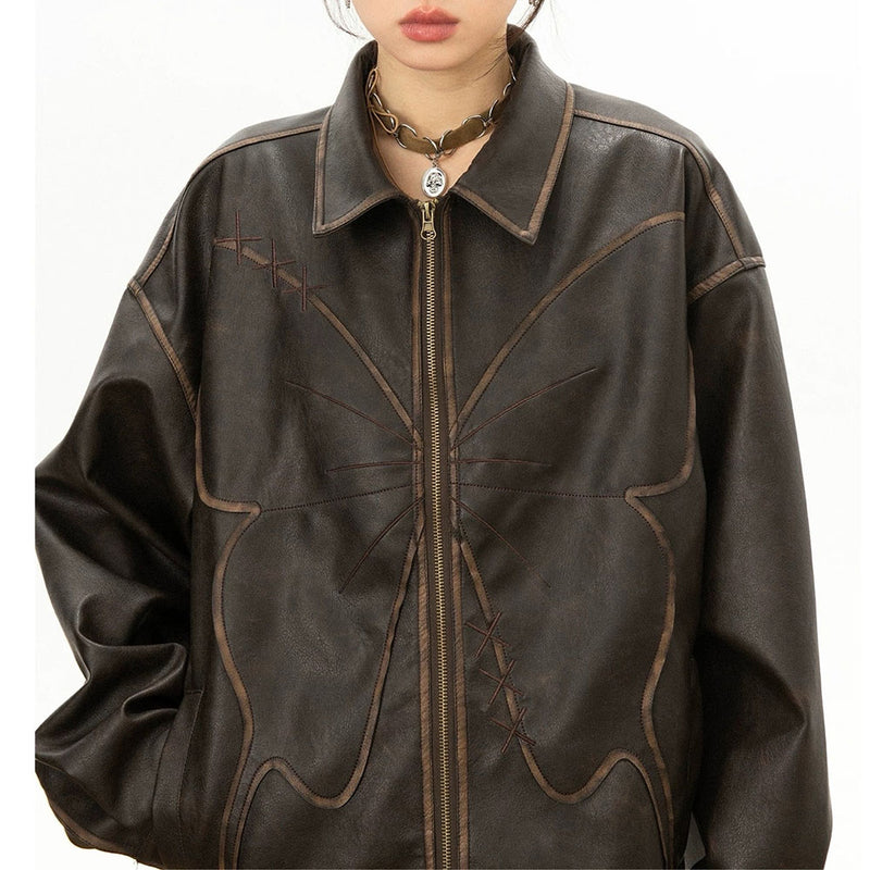 butterfly distressed leather jacket boogzel clothing