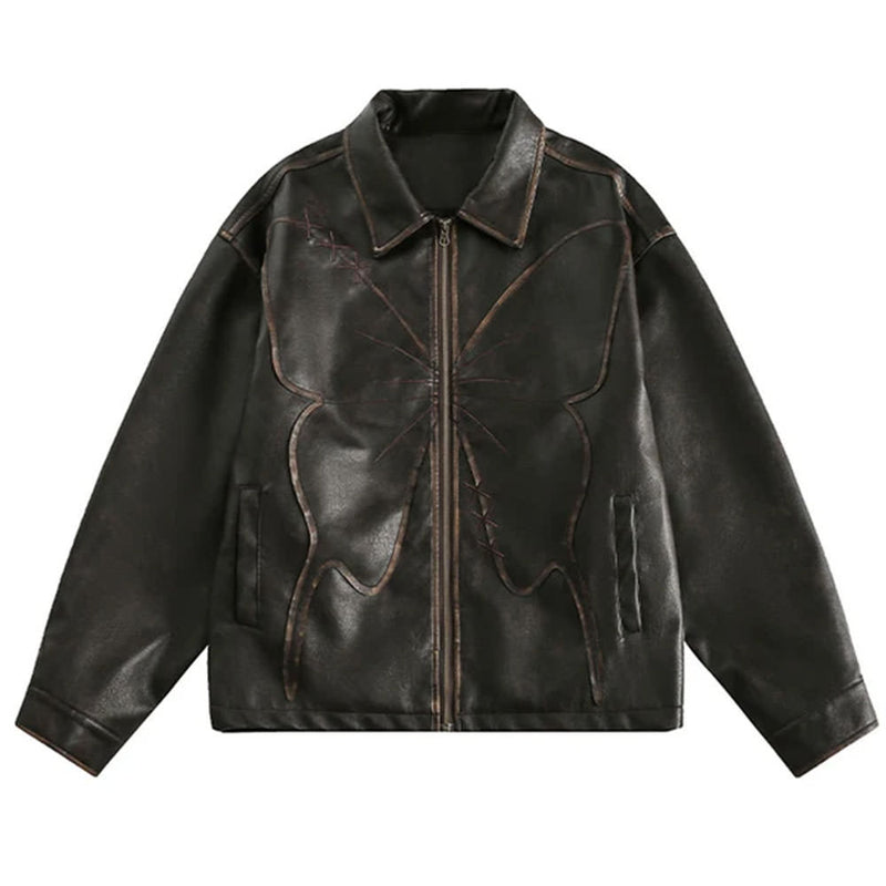 butterfly distressed leather jacket boogzel clothing