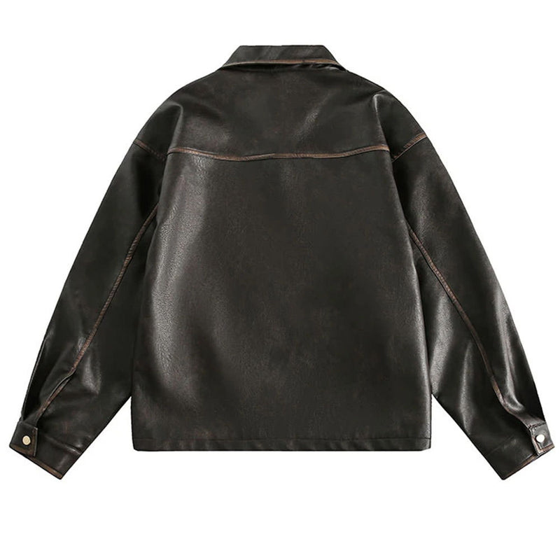 brown distressed leather jacket boogzel clothing