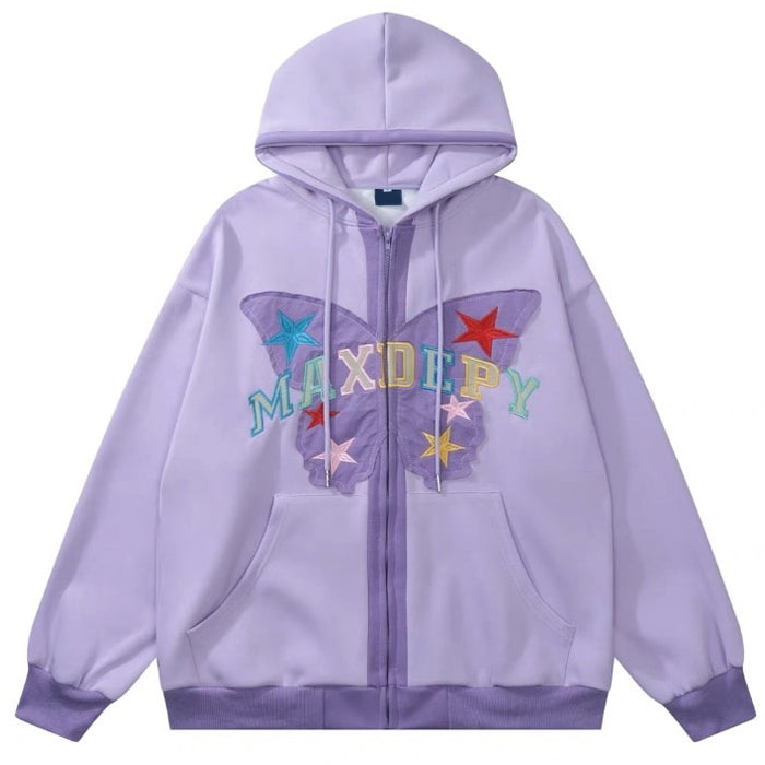 butterfly embroidery zip up hoodie boogzel clothing