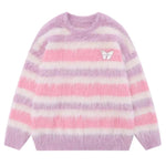 butterfly fuzzy striped sweater boogzel clothing