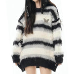 butterfly fuzzy striped sweater boogzel clothing