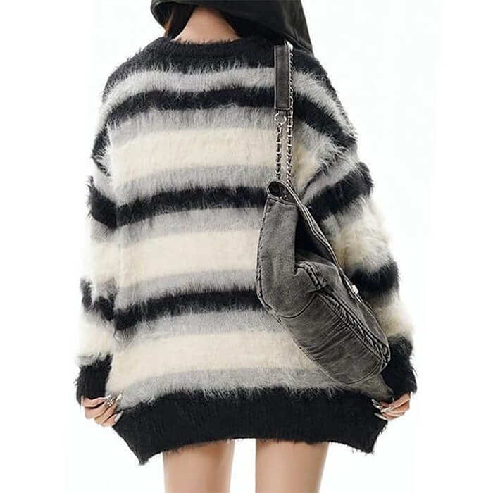 butterfly fuzzy striped sweater boogzel clothing