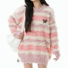 butterfly fuzzy striped sweater boogzel clothing