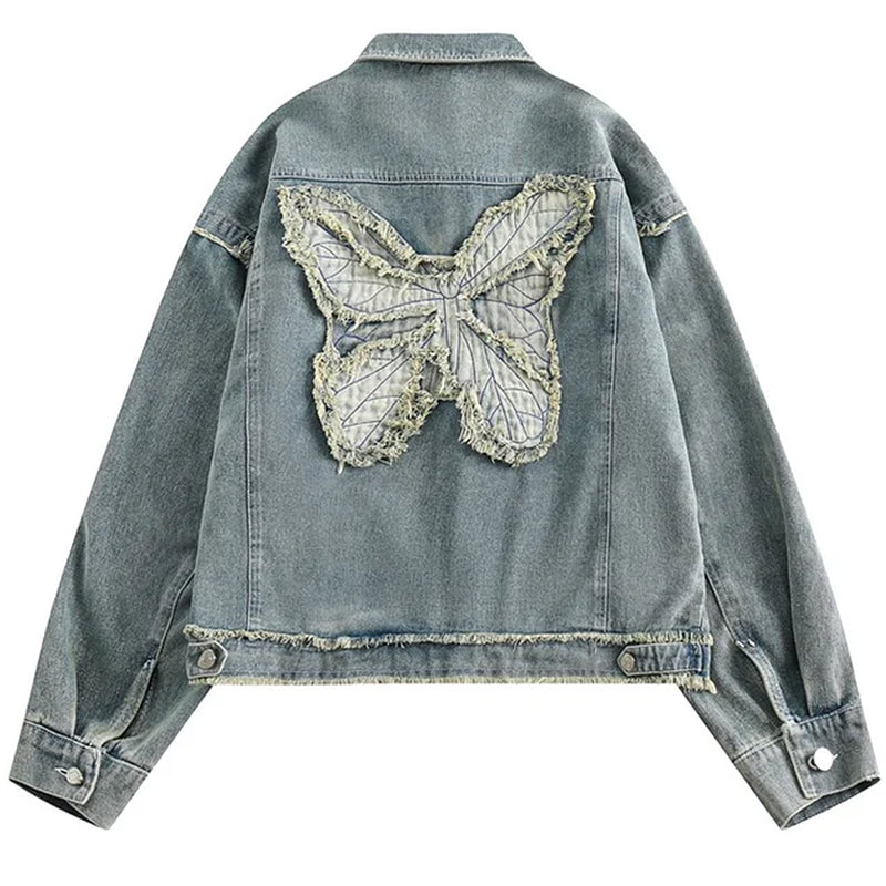 butterfly patch y2k denim jacket boogzel clothing