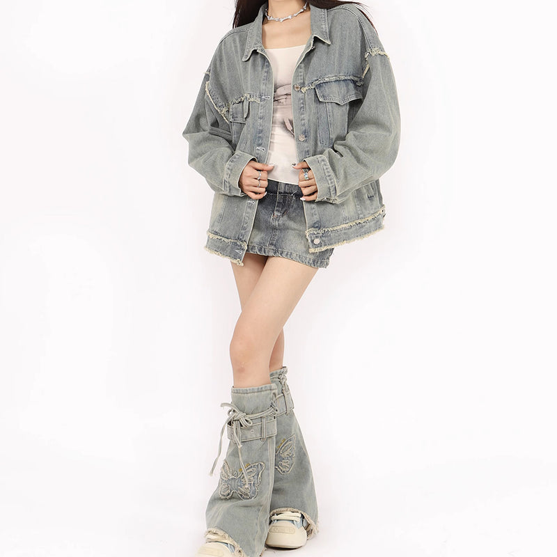 butterfly patch y2k denim jacket boogzel clothing