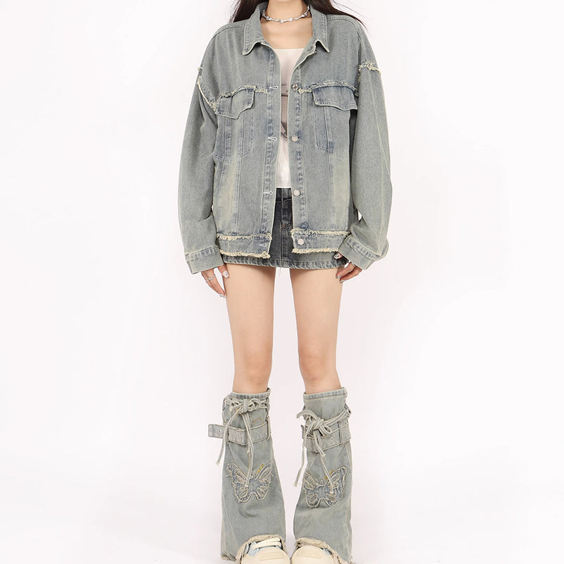 butterfly patch y2k denim jacket boogzel clothing