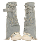 butterfly patch y2k denim leg warmers boogzel clothing