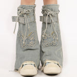 butterfly patch y2k denim leg warmers boogzel clothing