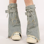butterfly patch y2k denim leg warmers boogzel clothing