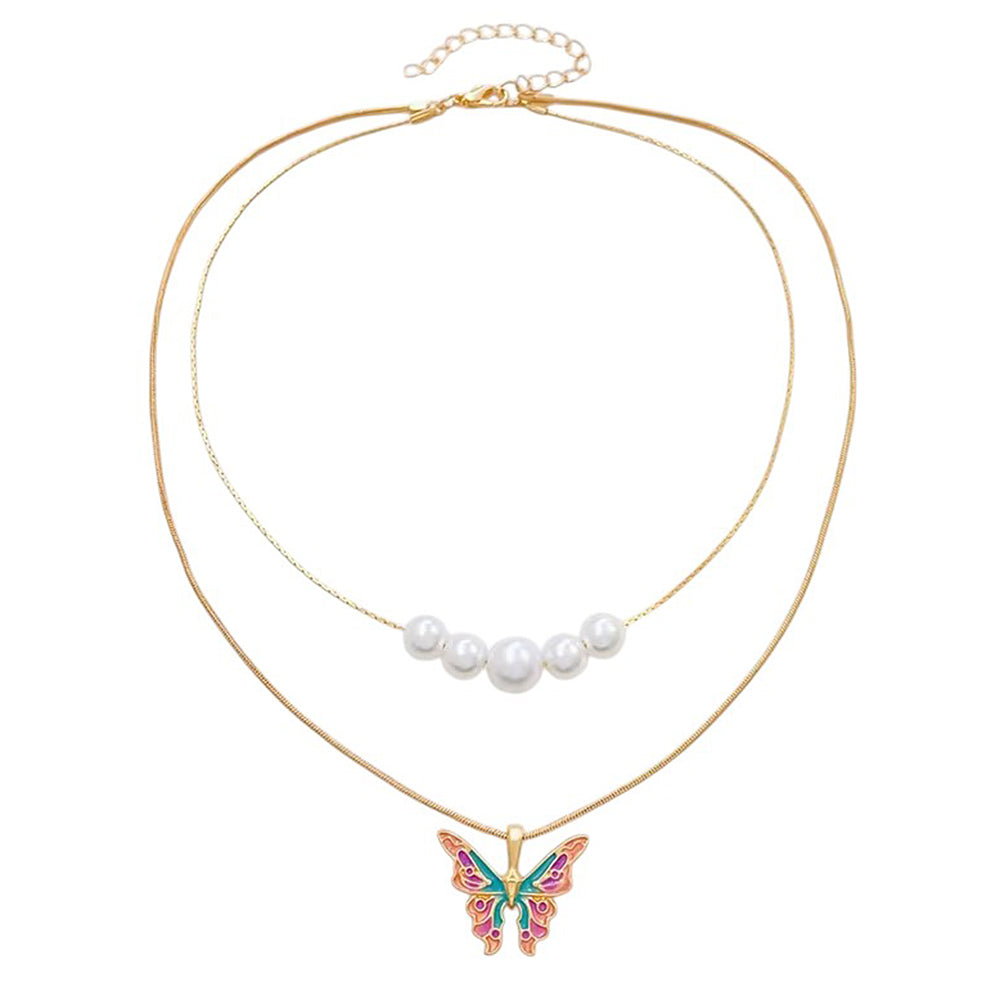 butterfly pearl layered necklace boogzel clothing