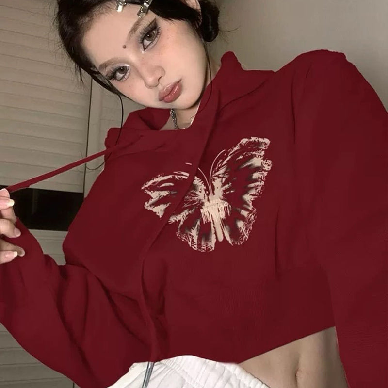 butterfly print crop hoodie boogzel clothing