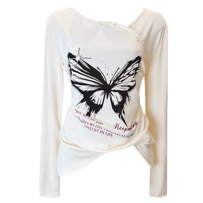 butterfly print see through top boogzel clothing