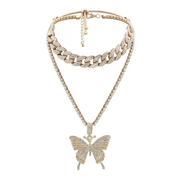 butterfly rhinestone layered necklace boogzel clothing