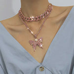 butterfly rhinestone layered necklace boogzel clothing