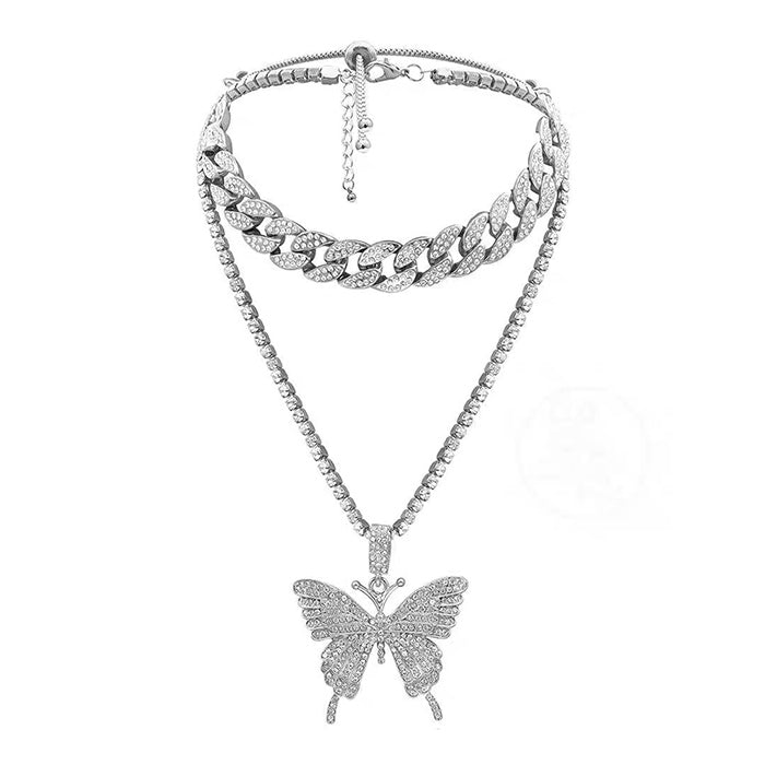 butterfly rhinestone layered necklace boogzel clothing