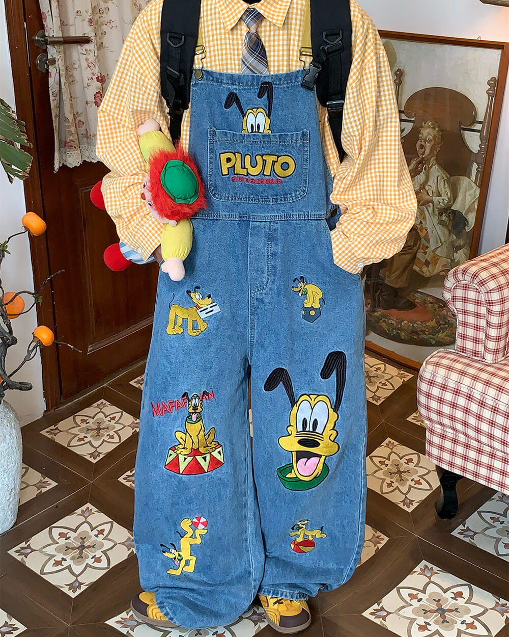 cartoon embroidery denim overalls boogzel clothing