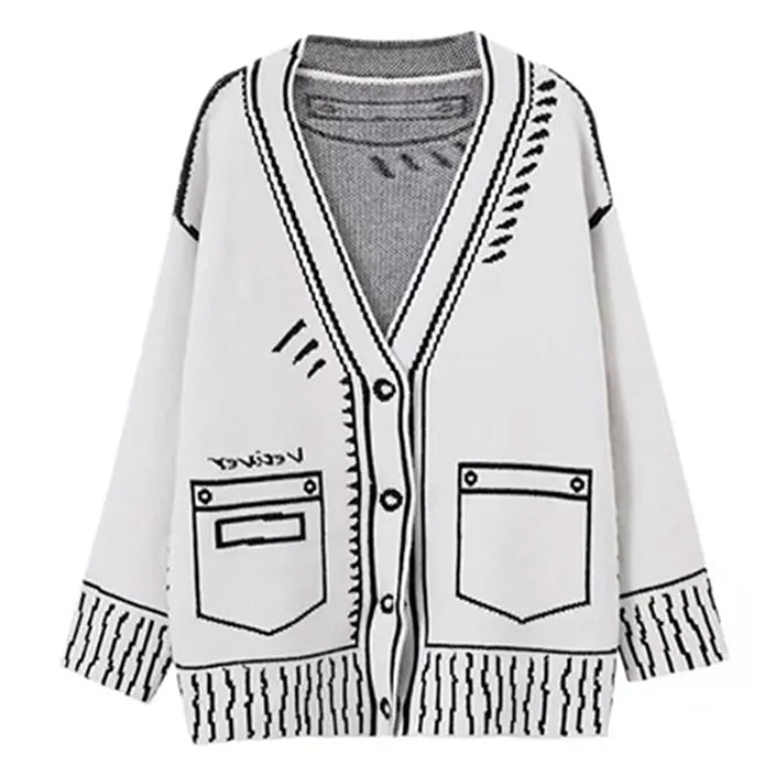 cartoon outline knitted cardigan boogzel clothing