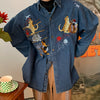 cat embroidery vintage style denim shirt boogzel clothing