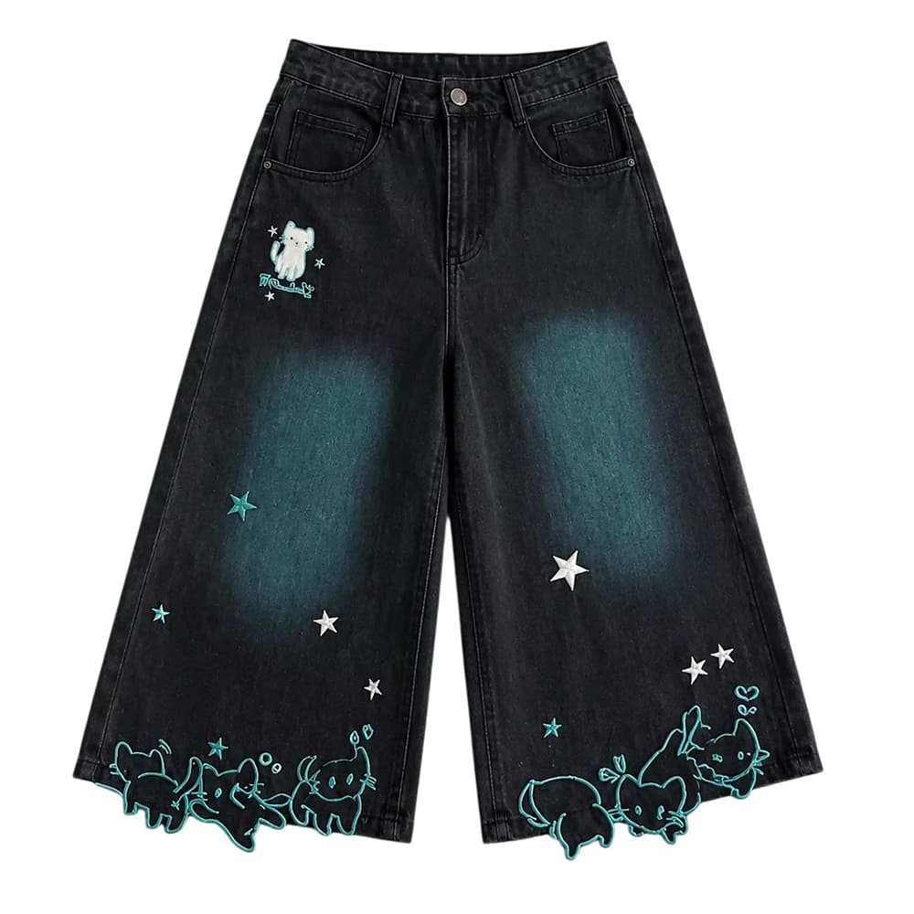 cat print denim shorts boogzel clothing