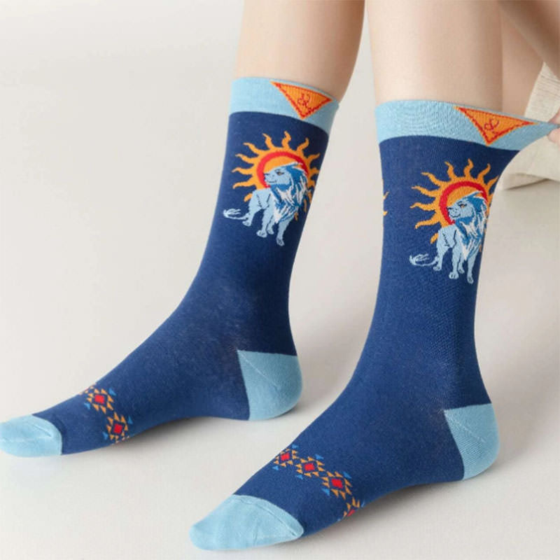 celestial sun and lion prin socks boogzel clothing