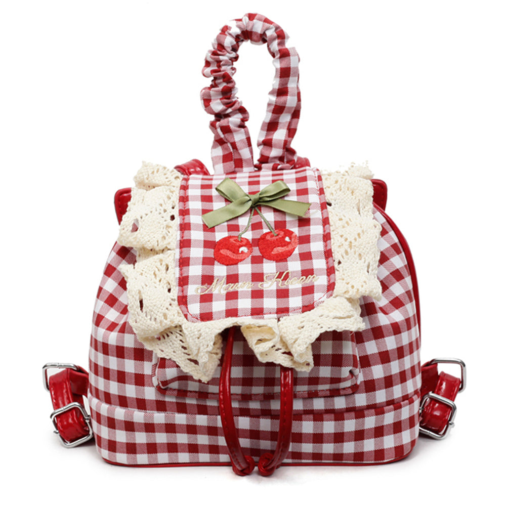 cherry embroidery gingham backpack boogzel clothing