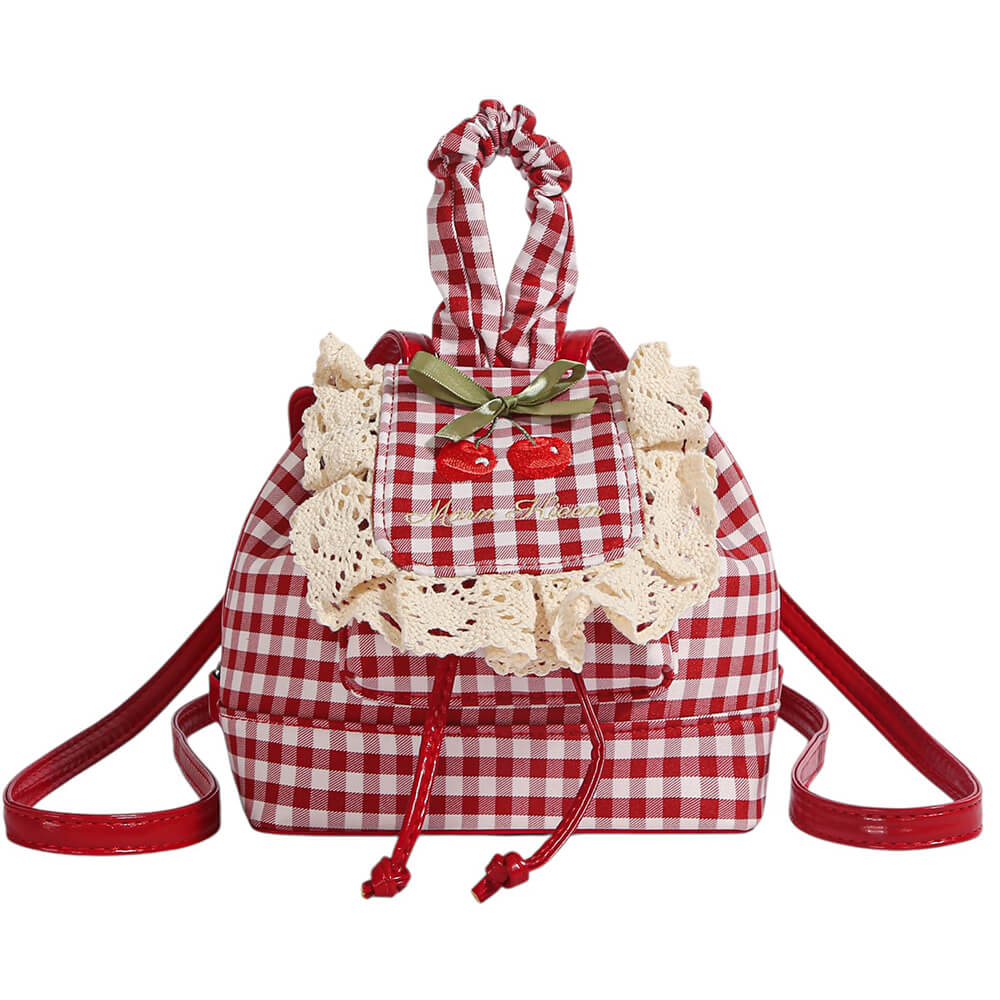 cherry embroidery gingham backpack boogzel clothing