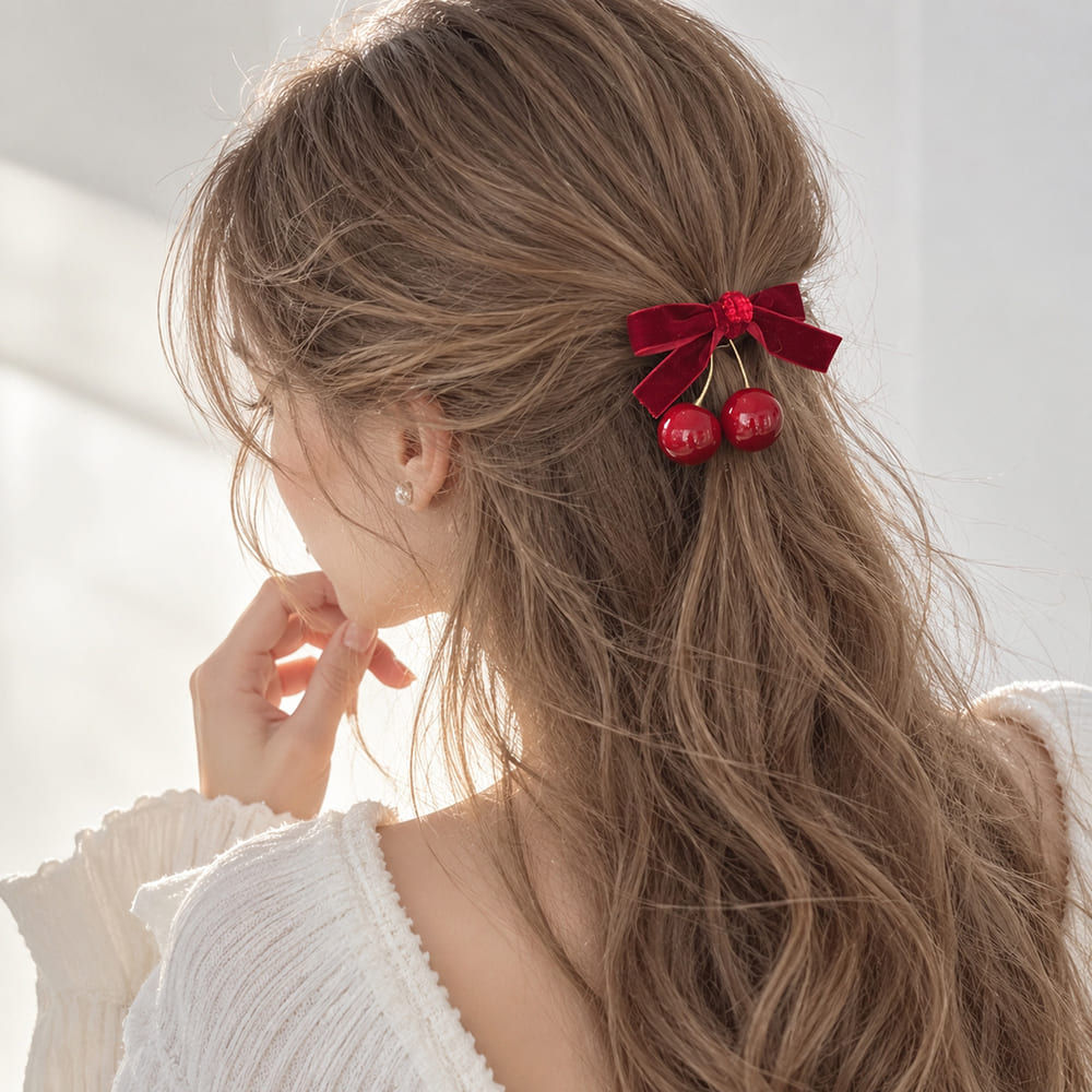 cherry velvet bow hair clip boogzel clothing