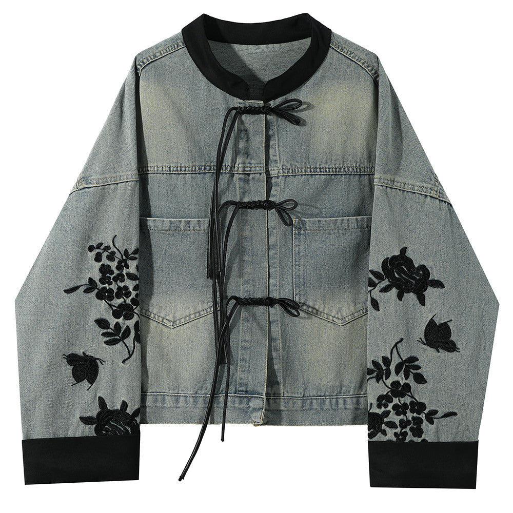 chinese style embroidered denim jacket boogzel clothing