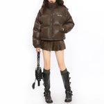 chocolate brown puffer jacket boogzel clothing