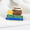 coffee and books brooch pin boogzel clothing