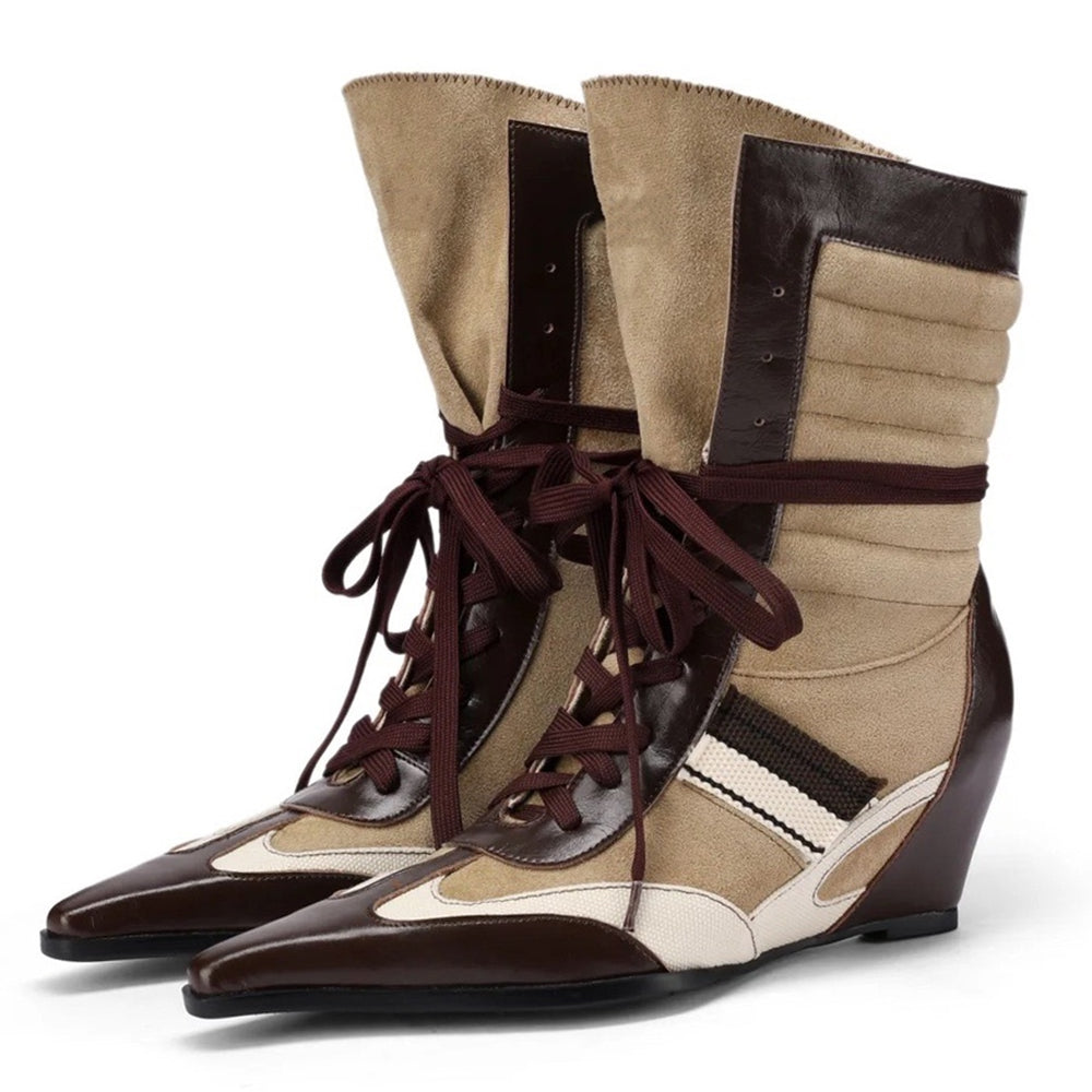 coffee and cream pointed toe wedge boots boogzel clothing