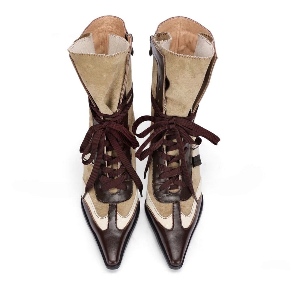 coffee and cream pointed toe wedge boots boogzel clothing