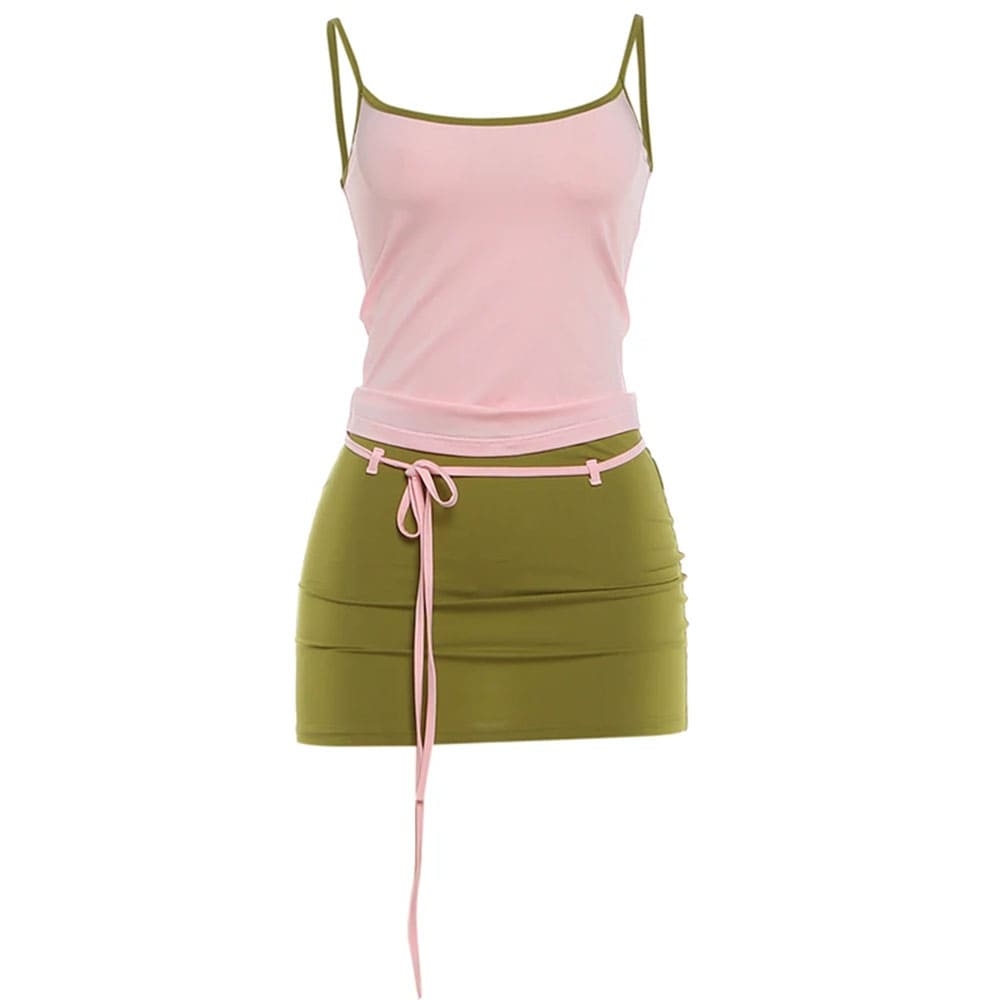color block tank top and mini skirt co ord set boogzel clothing