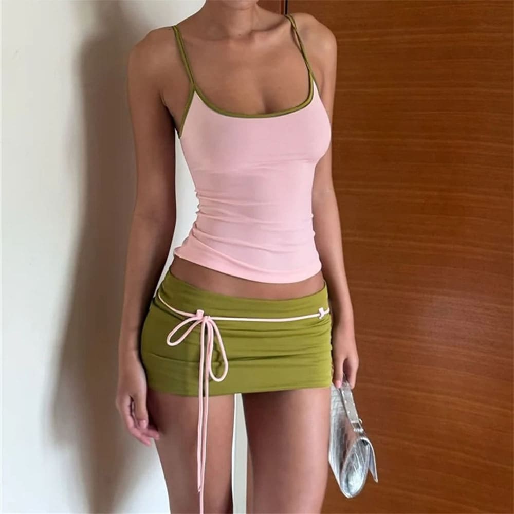 color block tank top and mini skirt co ord set boogzel clothing