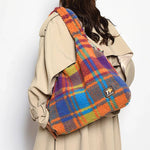 colorful plush plaid tote bag boogzel clothing