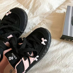 Coquette Aesthetic Black and Pink Platform Sneakers with pink bows- boogzel clothing