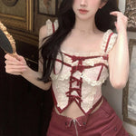 White & Red Coquette Lace Corset Top -Boozel Clothing