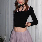 shop french style contrast  top with bow at Boogzel Clothing
