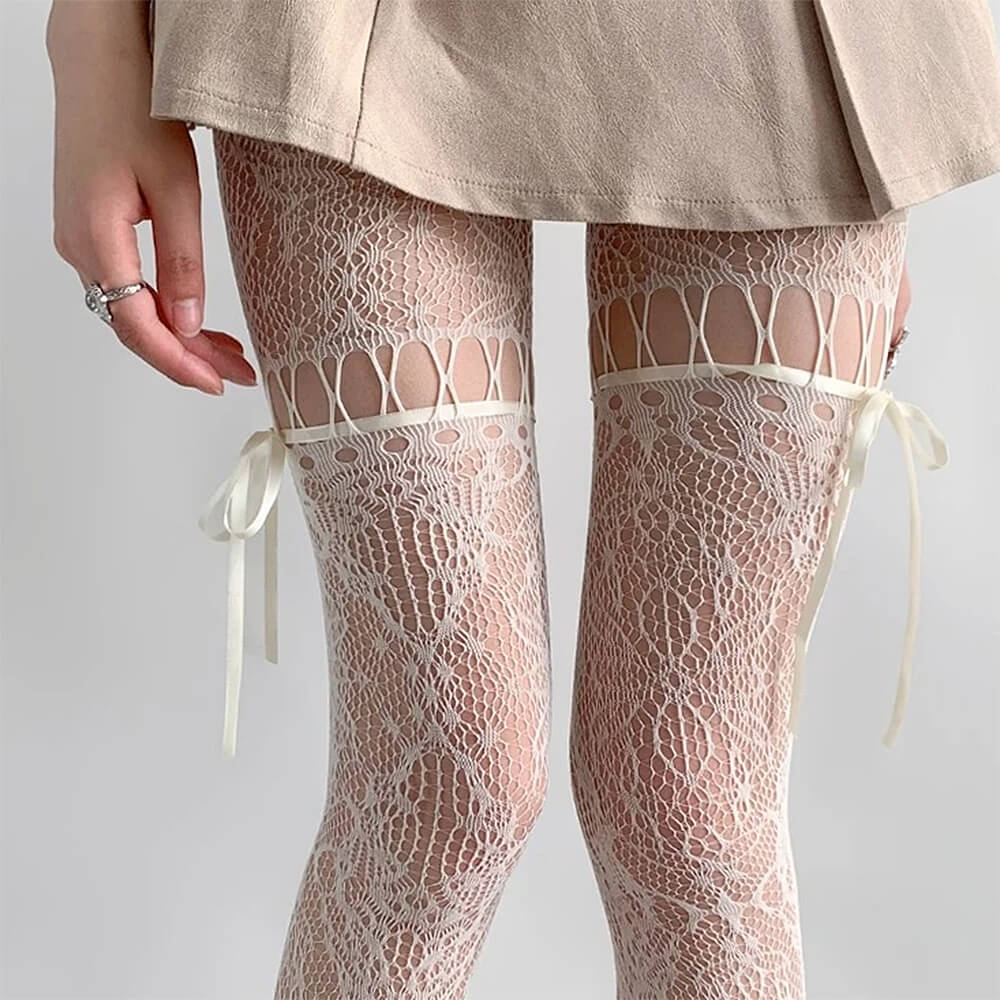 coquette bow lace tights boogzel clothing