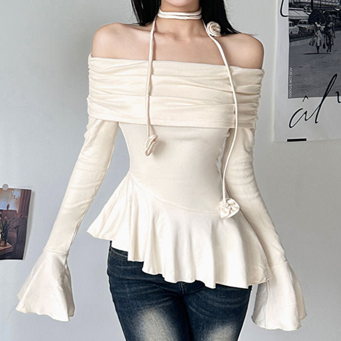 coquette bardot top with rose choker boogzel clothing