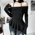 black bardot top with rose choker boogzel clothing