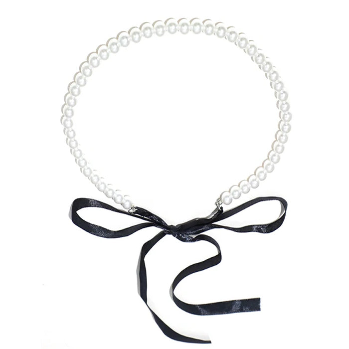 Retro Lace up Bow Neck Chain Ribbon Choker Imitation Pearl - Temu