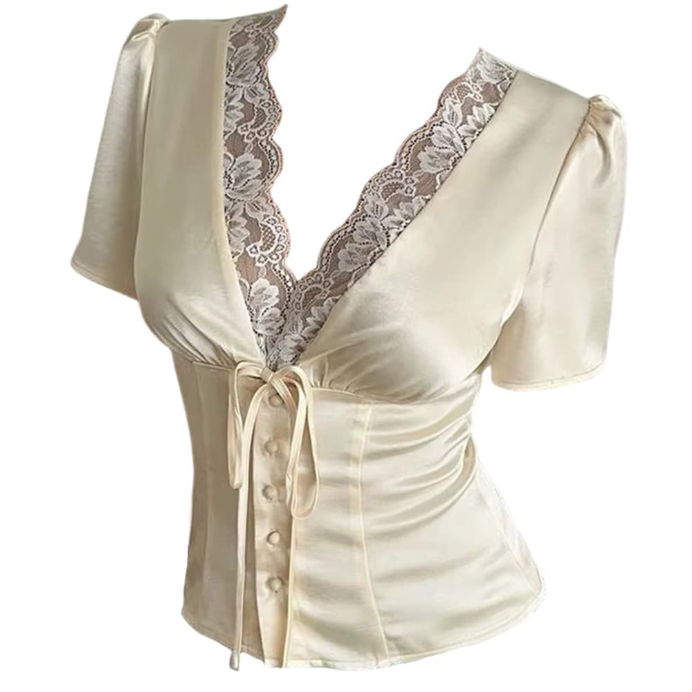 coquette girl satin lace blouse boogzel clothing