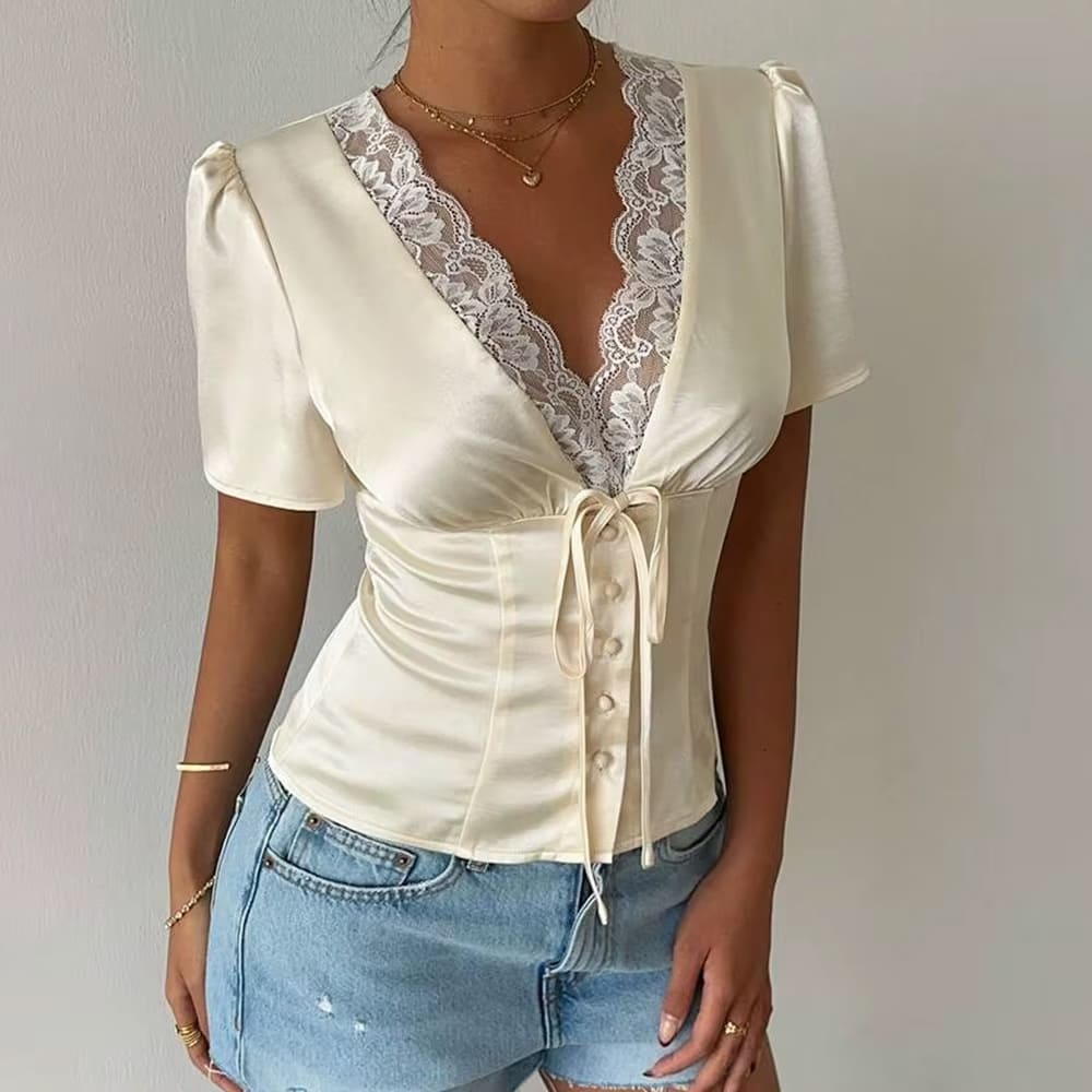 coquette girl satin lace blouse boogzel clothing